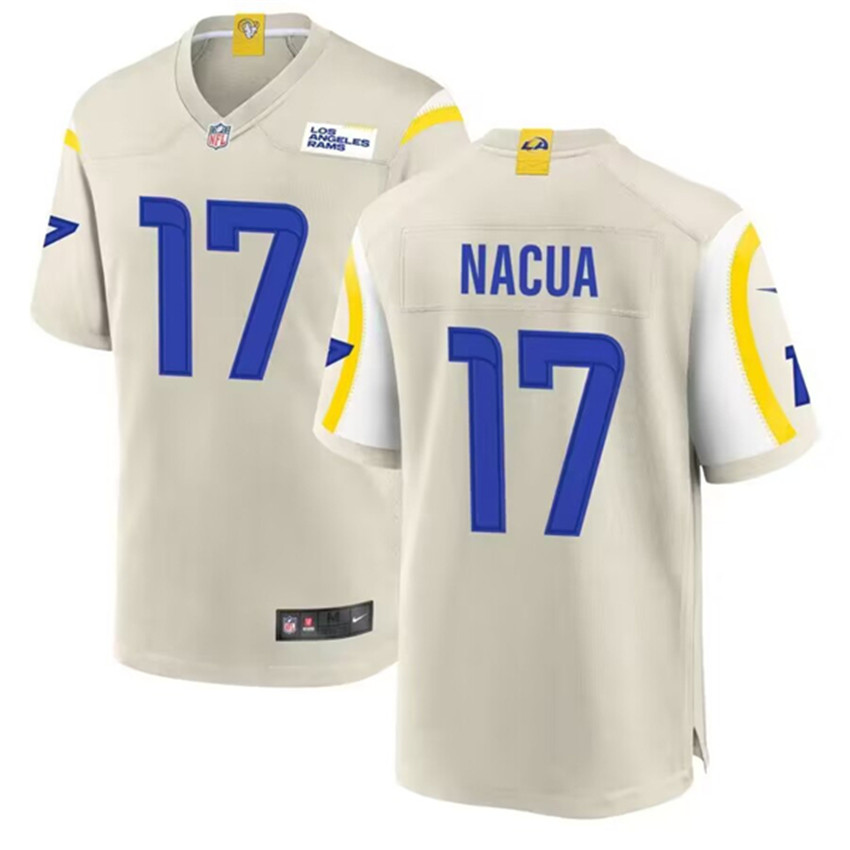 Men's Bone Los Angeles Rams #17 Puka Nacua Stitched Game Jersey